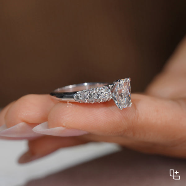 Radiant Cut Engagement Ring with Sparkling Pavé Band