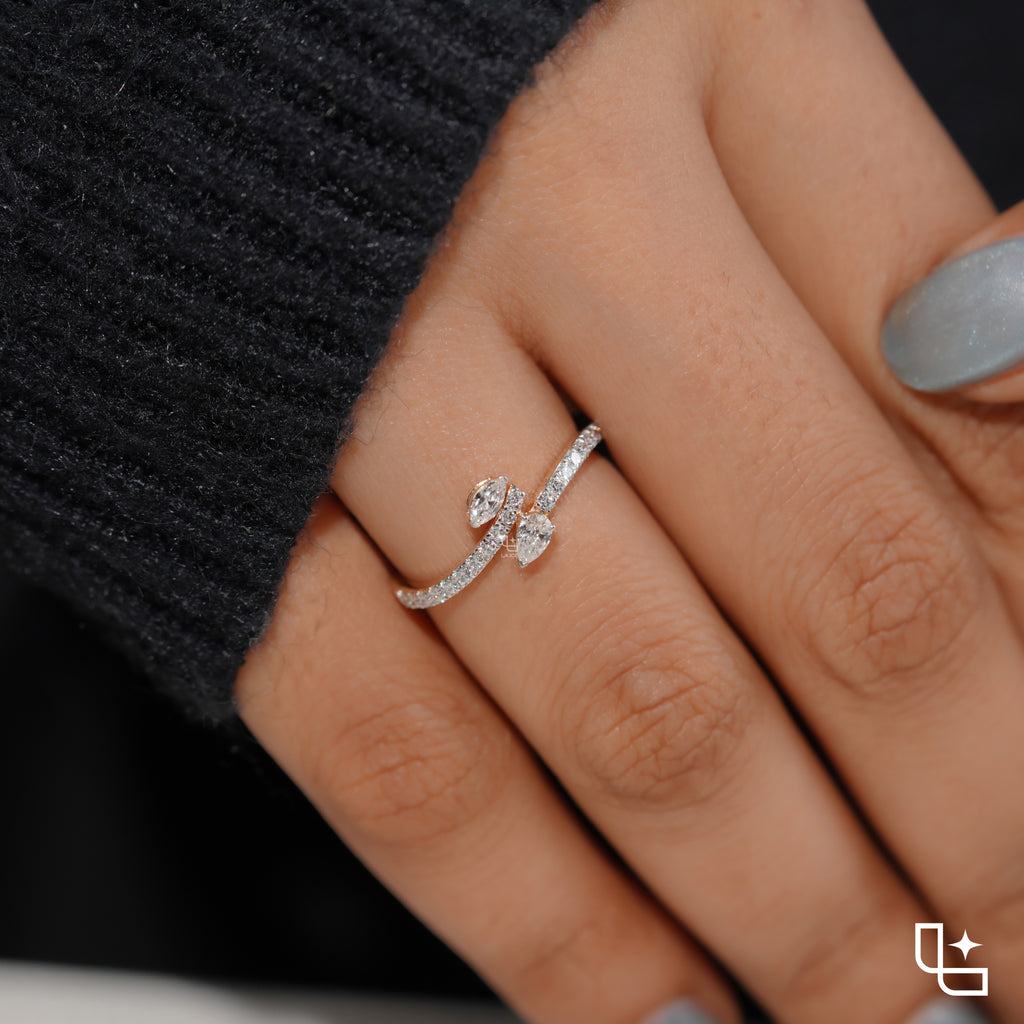 Marquise Cut Bypass Ring with Pavé Band – 1.10 CT Total Diamond Weight