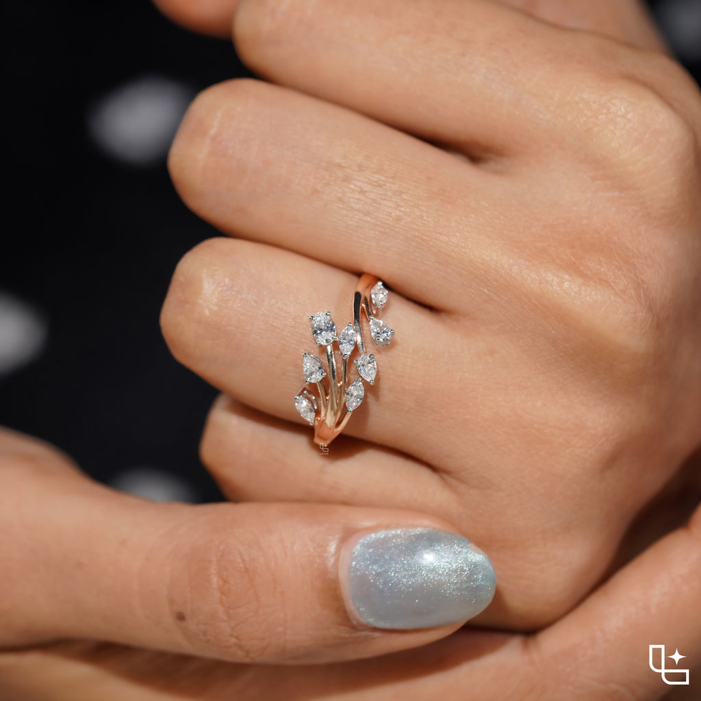 Multi-Shape Diamond Bypass Ring with Curved Bands and Mixed-Cut Stones – 2.00 CT Total Diamond Weight, 4.00 g Metal Weight