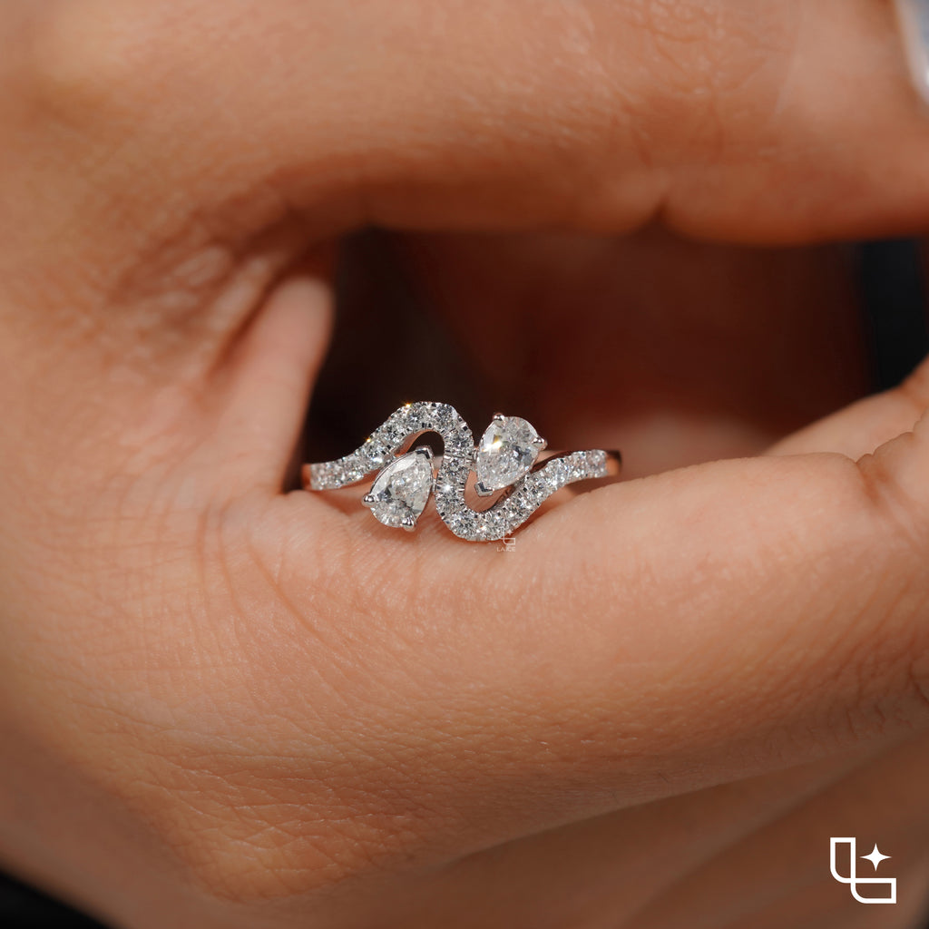 Marquise Cut Bypass Ring with Pavé Accents, 0.40 CT Center and 0.50 CT Side Diamonds