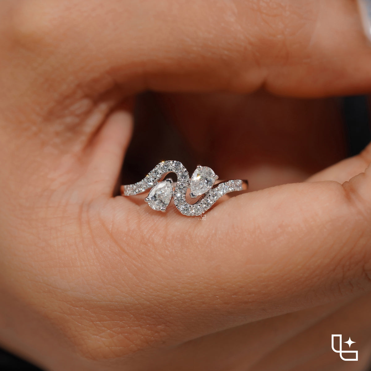 Marquise Cut Bypass Ring with Pavé Accents, 0.40 CT Center and 0.50 CT Side Diamonds