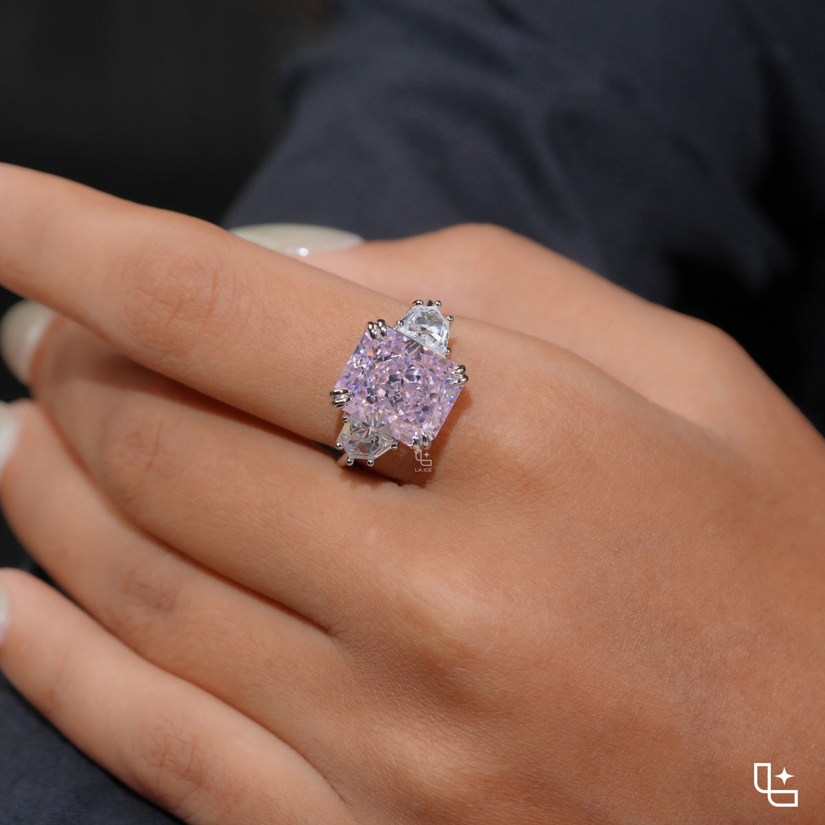 Radiant Three-Stone Engagement Ring with Bold Center and Tapered Side Stones
