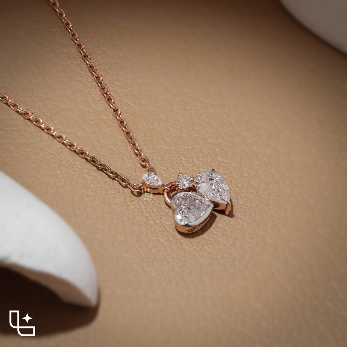 Heart & Pear Diamond Pendant Necklace – Rose Gold Diamond Necklace | Romantic Multi-Stone Diamond Pendant for Women