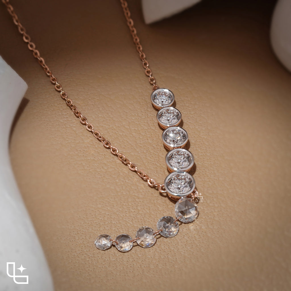 Round Diamond Journey Drop Necklace – Rose Gold Diamond Necklace | Elegant Graduated Diamond Pendant Necklace for Women