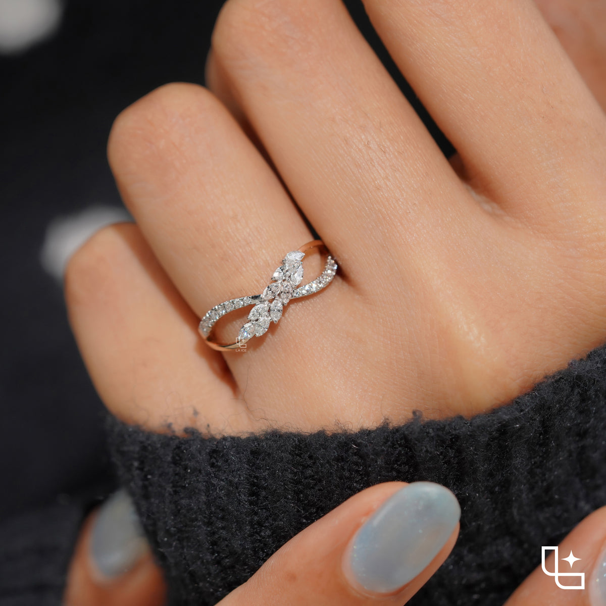 Round Halo Ring with Blue Accent Stones and Pavé Split Shank, 1.25 CT Total Diamond Weight