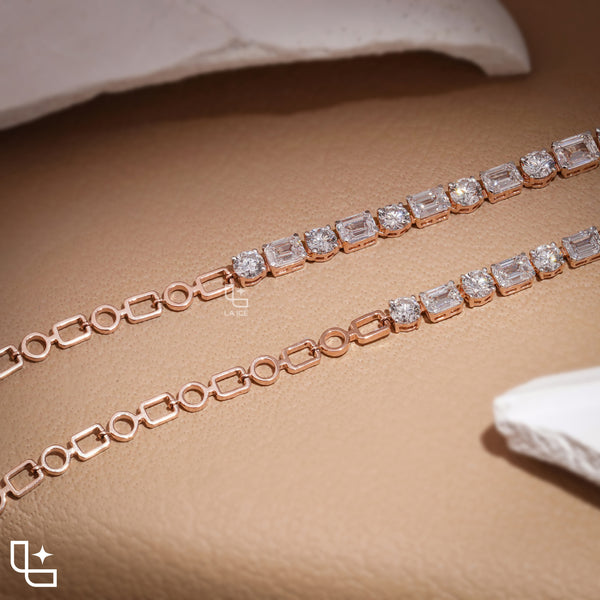 Round and Emerald Cut Alternating Tennis Necklace
