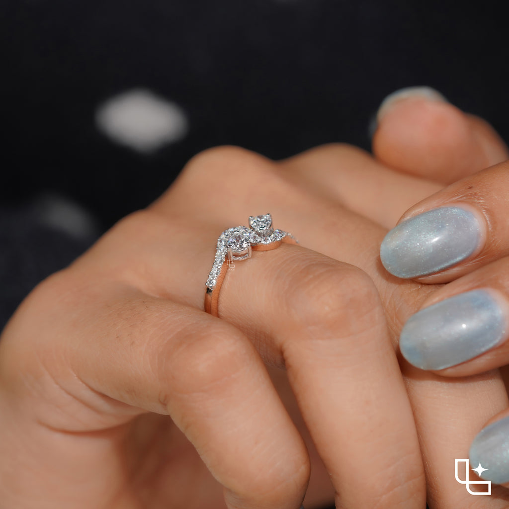 Marquise Cut Bypass Ring with Pavé Accents, 0.40 CT Center and 0.50 CT Side Diamonds