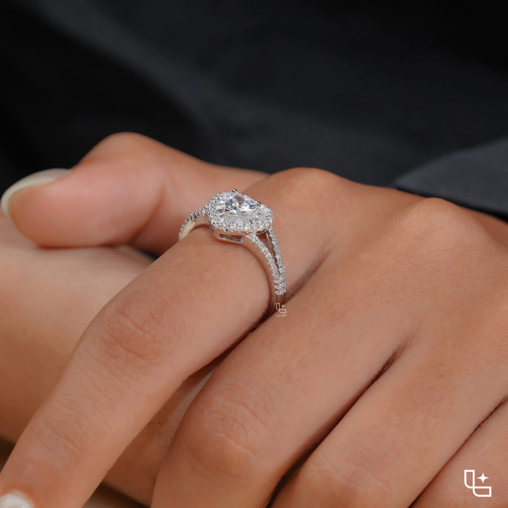 Heart Cut Halo Ring with Double Halo and Split Pavé Band – 2.00 CT Total Diamond Weight