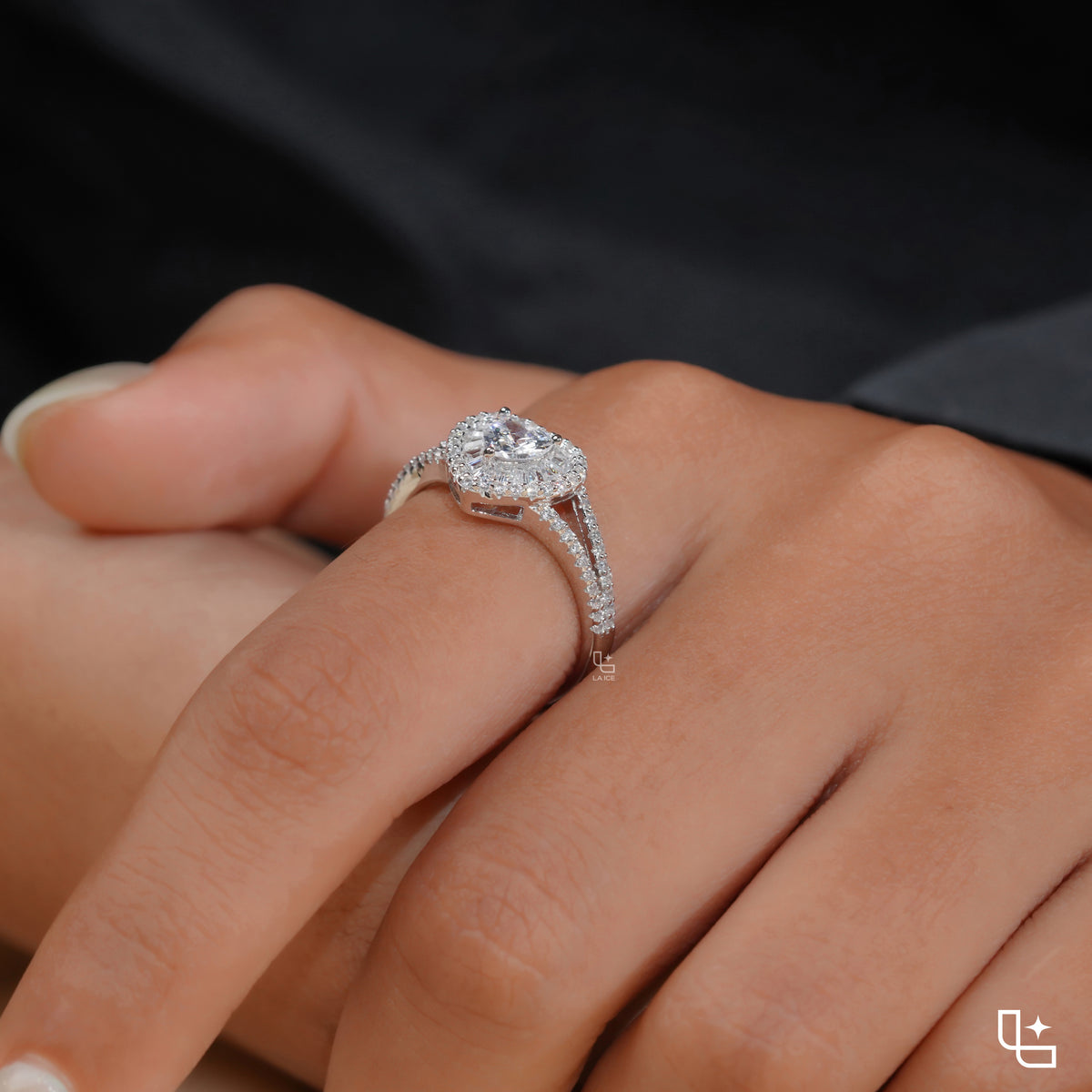Heart Cut Halo Ring with Double Halo and Split Pavé Band – 2.00 CT Total Diamond Weight