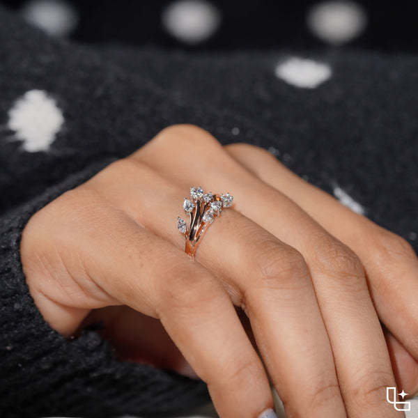 Multi-Shape Diamond Bypass Ring with Curved Bands and Mixed-Cut Stones – 2.00 CT Total Diamond Weight, 4.00 g Metal Weight