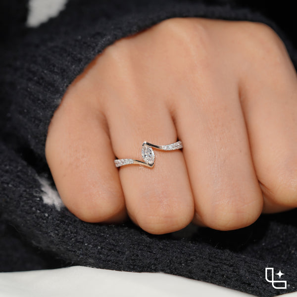 Marquise Diamond Solitaire Ring – Twisted Diamond Engagement Ring in Rose Gold | Modern Bypass Diamond Ring for Women
