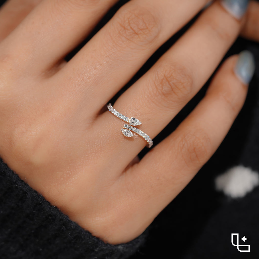 Marquise Cut Bypass Ring with Pavé Band – 1.10 CT Total Diamond Weight