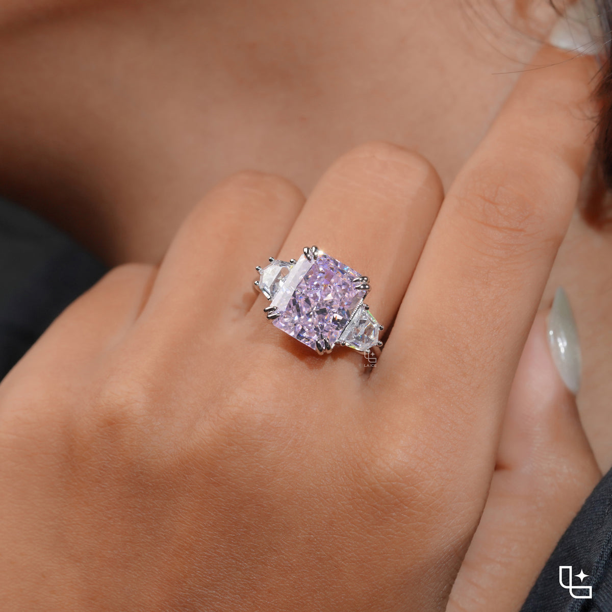 Radiant Three-Stone Engagement Ring with Bold Center and Tapered Side Stones