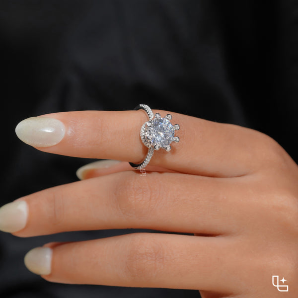 Round Halo Diamond Engagement Ring with Pavé Band