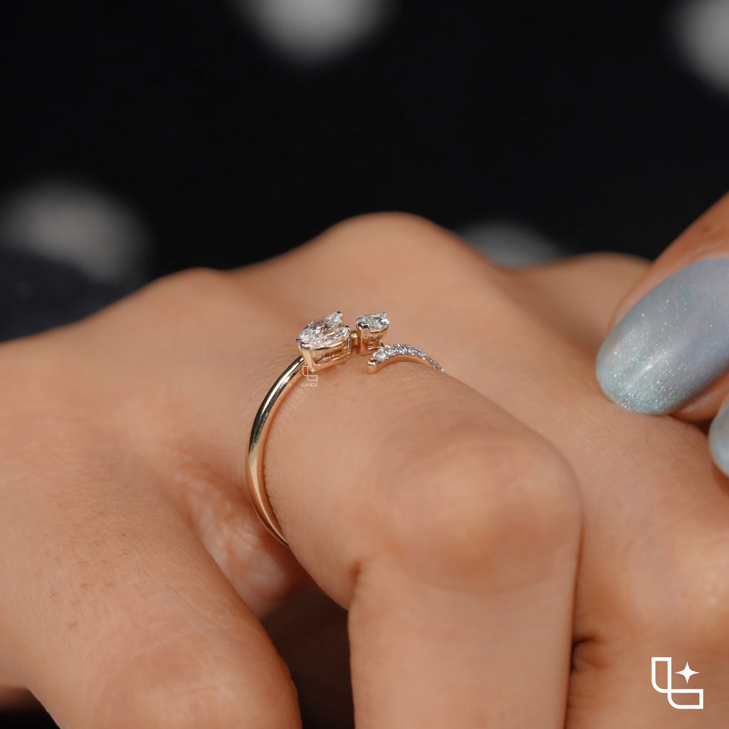 Three Marquise Stone Bypass Ring – 0.60 CT Center, 0.80 CT Side