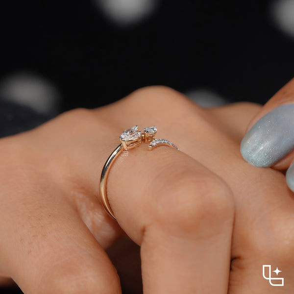 Three Marquise Stone Bypass Ring – 0.60 CT Center, 0.80 CT Side