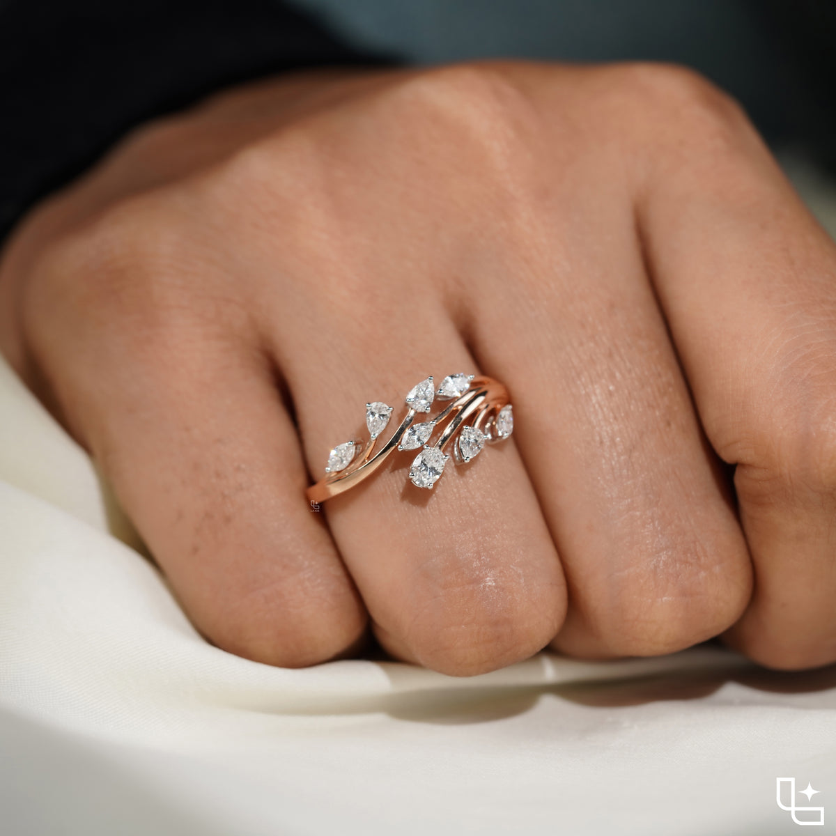 Multi-Shape Diamond Bypass Ring with Curved Bands and Mixed-Cut Stones – 2.00 CT Total Diamond Weight, 4.00 g Metal Weight