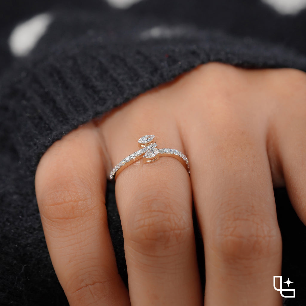Marquise Cut Bypass Ring with Pavé Band – 1.10 CT Total Diamond Weight