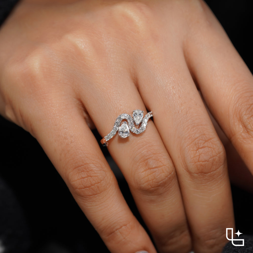 Marquise Cut Bypass Ring with Pavé Accents, 0.40 CT Center and 0.50 CT Side Diamonds