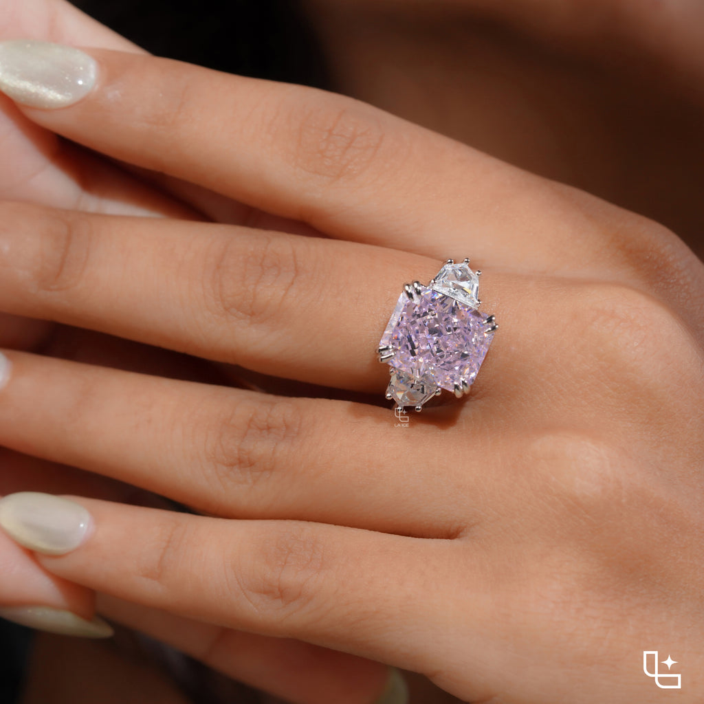Radiant Three-Stone Engagement Ring with Bold Center and Tapered Side Stones