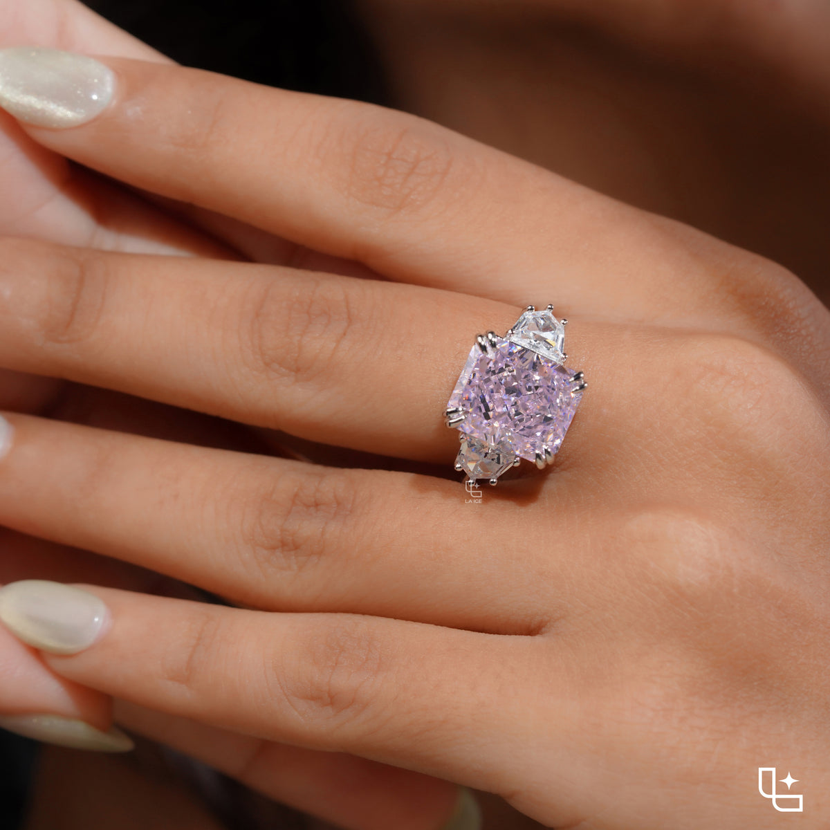 Radiant Three-Stone Engagement Ring with Bold Center and Tapered Side Stones