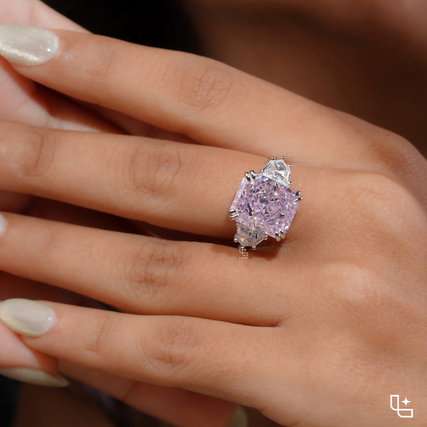 Radiant Three-Stone Engagement Ring with Bold Center and Tapered Side Stones