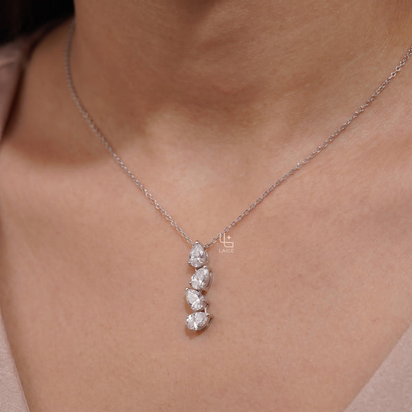 Pear Drop Diamond Pendant Necklace with Graduated Teardrop Stones, 1.50 CT Total Diamond Weight