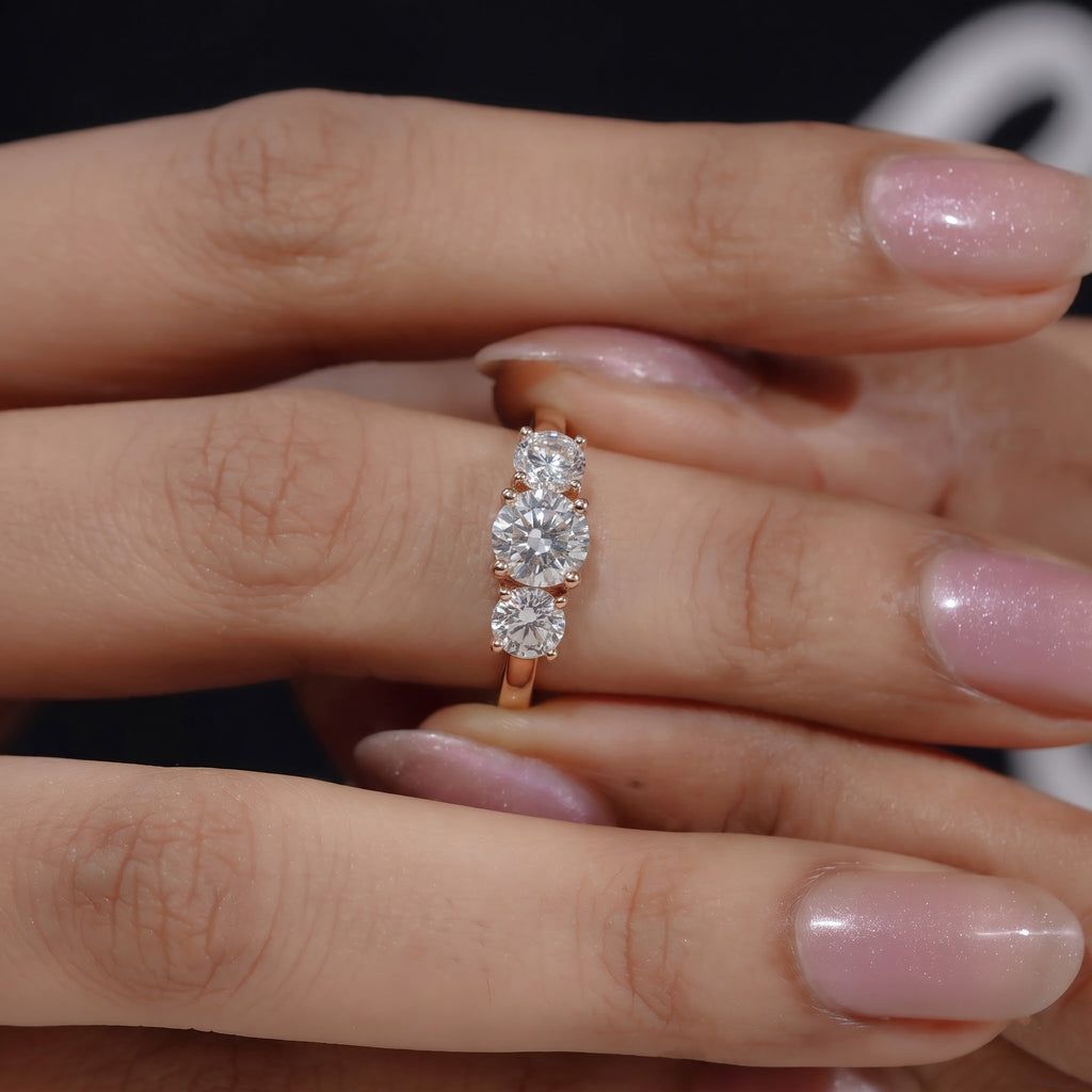 Three Stone Diamond Ring, Classic Round Cut Design, 1.00 CT Total Diamond Weight