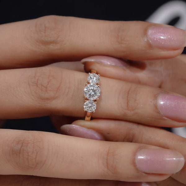Three Stone Diamond Ring, Classic Round Cut Design, 1.00 CT Total Diamond Weight
