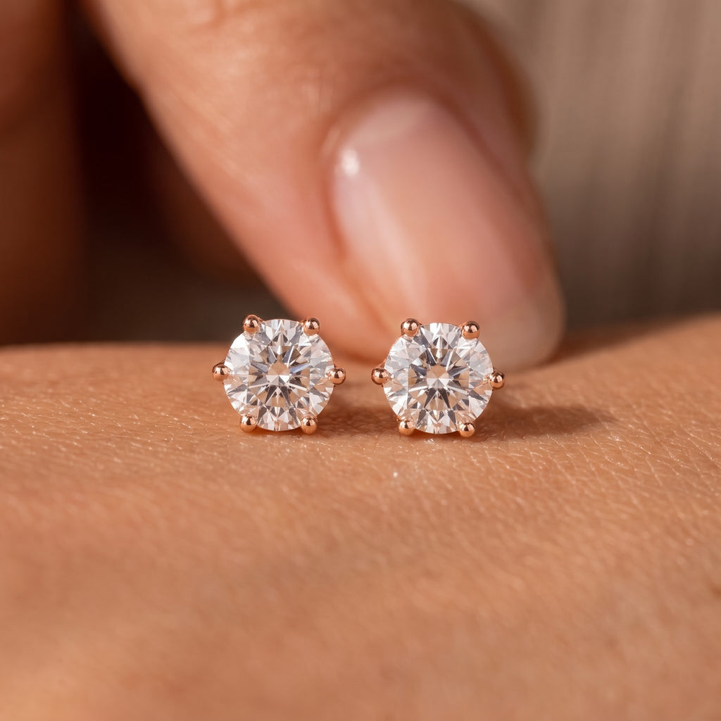 Classic Round Stud Earrings with Six-Prong Setting
