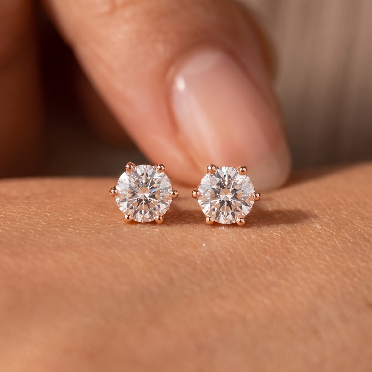 Classic Round Stud Earrings with Six-Prong Setting