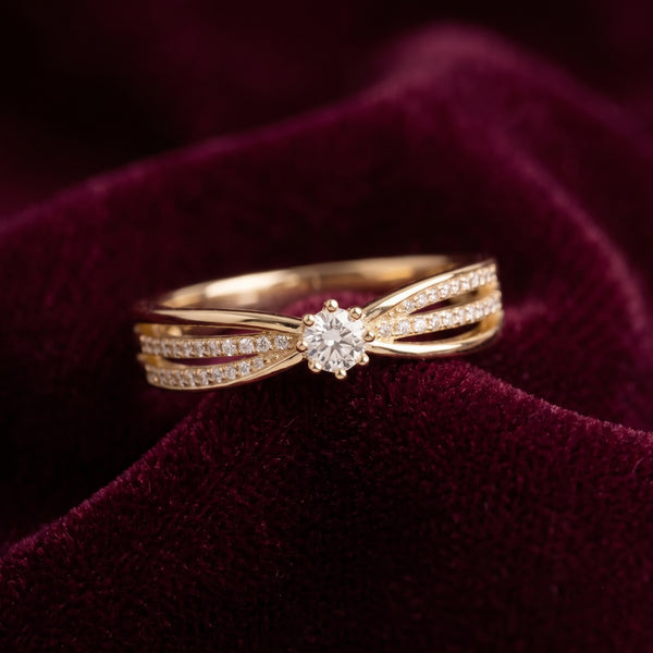 Round Solitaire Ring with Split Accent Band and Sparkling Shoulder Stones, 0.50 CT Diamond Weight, 3.00 g Metal Weight
