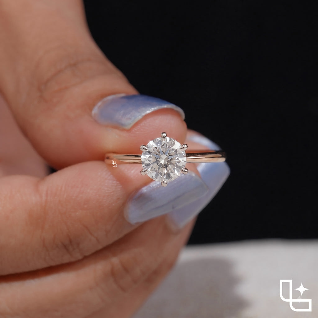 Round Solitaire Engagement Ring with Six-Prong Setting, 1 CT Total Diamond Weight