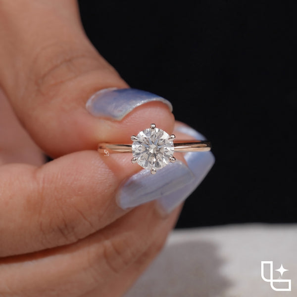 Round Solitaire Engagement Ring with Six-Prong Setting, 1 CT Total Diamond Weight