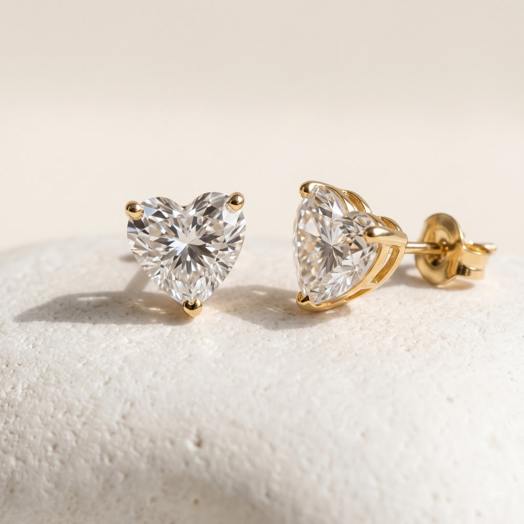Heart Shaped Diamond Stud Earrings, Elegant Heart Cut Solitaire Earrings, Timeless Gift for Her