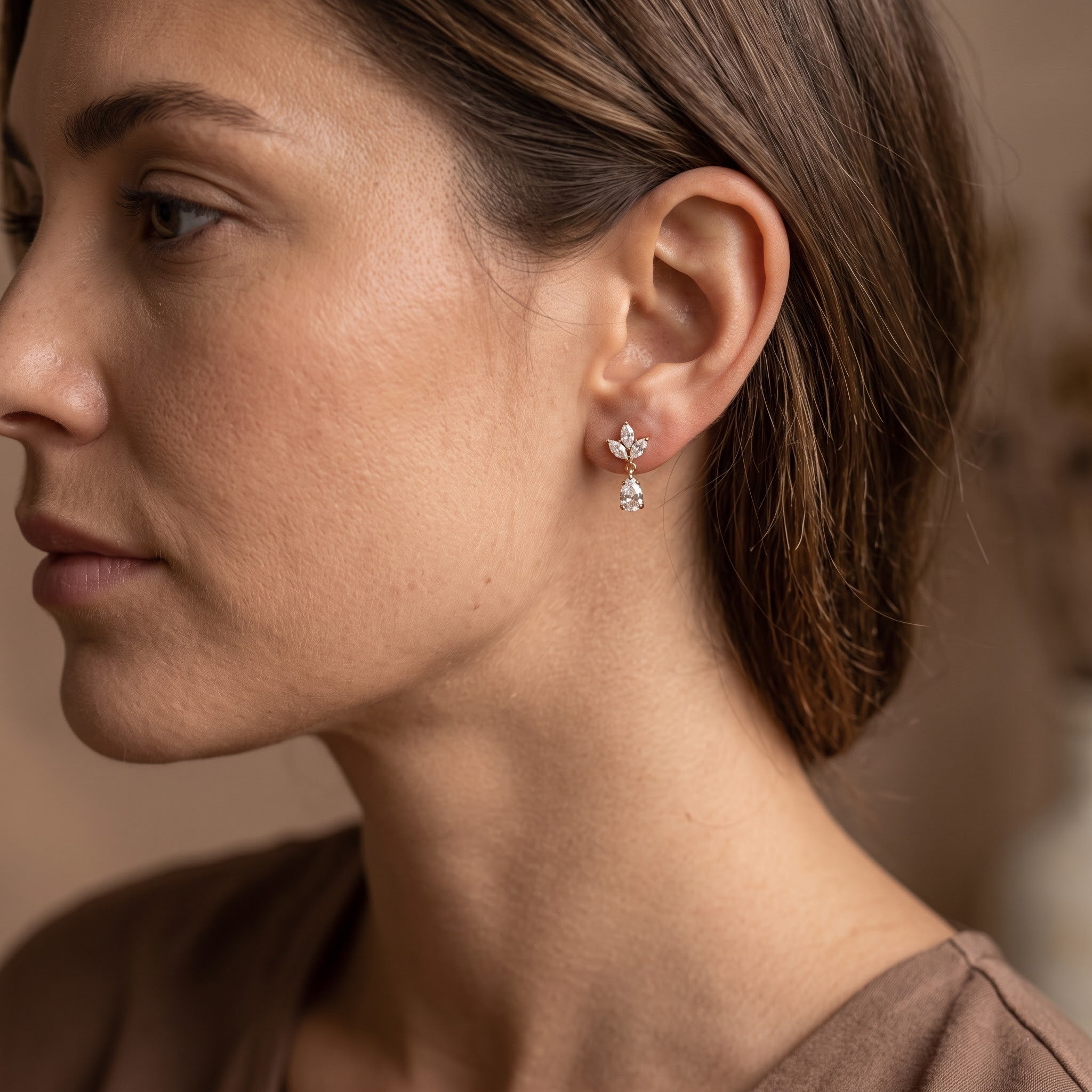 Marquise Floral Cluster Drop Earrings with Pear-Shaped Dangles, 2.00 CT Diamond Weight, 4.00 g Metal Weight Secondary image