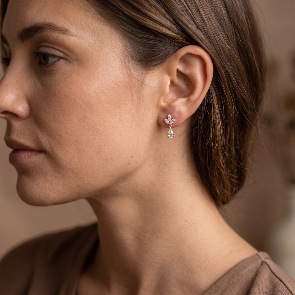 Marquise Floral Cluster Drop Earrings with Pear-Shaped Dangles, 2.00 CT Diamond Weight, 4.00 g Metal Weight