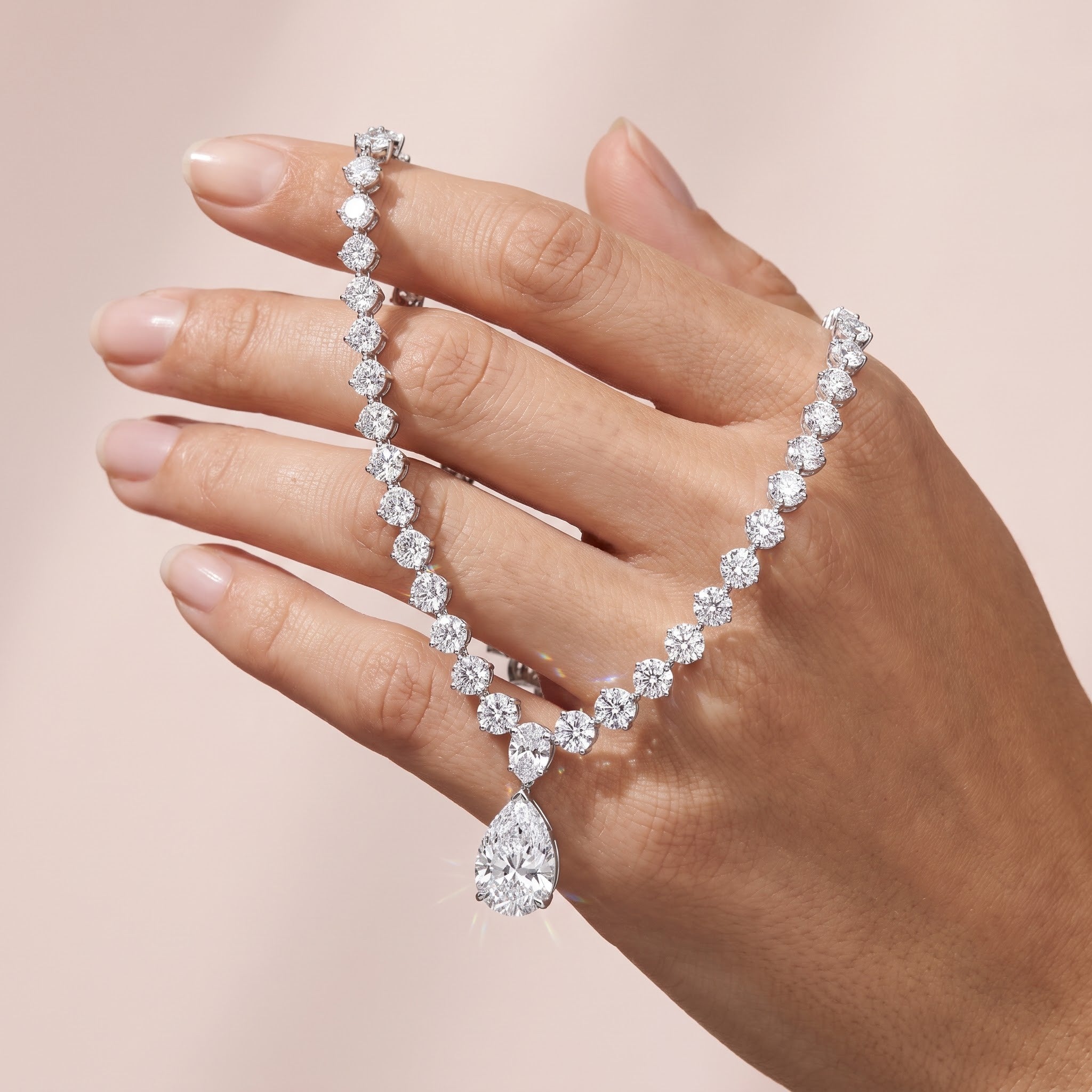 Round Diamond Tennis Necklace with Pear Drop Pendant, 10 CT Total Diamond Weight Secondary image
