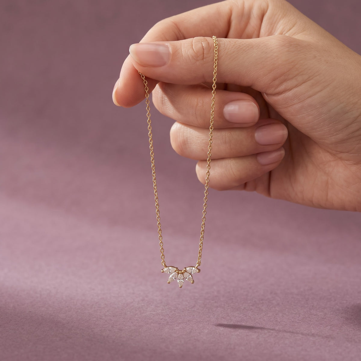 Floral Marquise Pendant Necklace with Delicate Chain – 0.30 CT Diamond, 2 g Metal