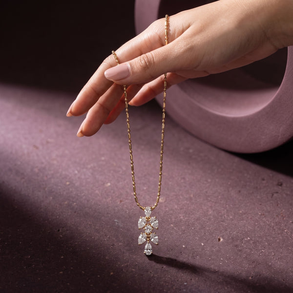 Floral Marquise Leaf Pendant Necklace with Delicate Chain, 0.40 CT Diamond Weight, 2.50 g Metal Weight