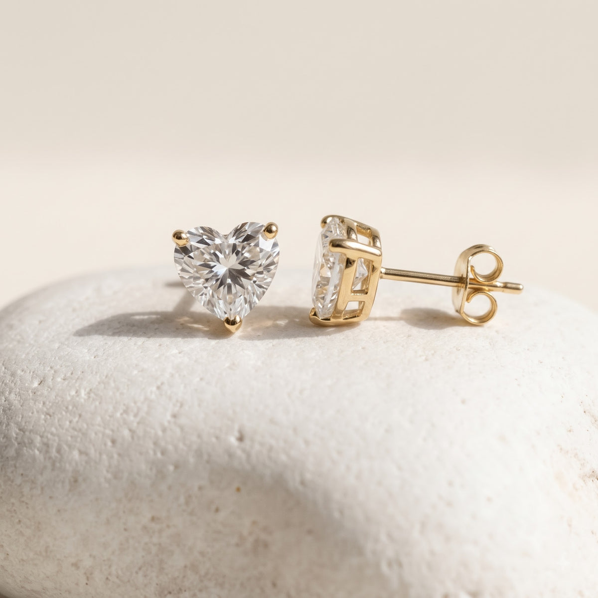Heart Shaped Diamond Stud Earrings, Elegant Heart Cut Solitaire Earrings, Timeless Gift for Her