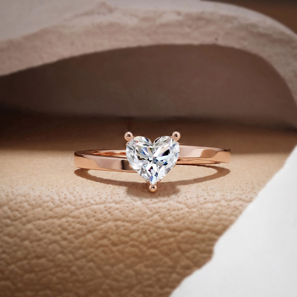 Heart Shaped Solitaire Engagement Ring with Polished Band