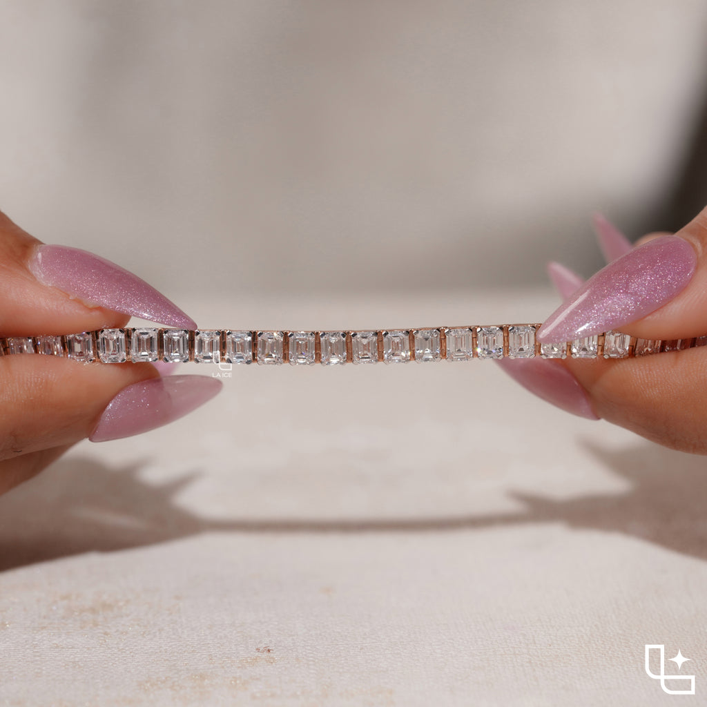 Emerald Cut Tennis Bracelet with Classic Diamond Links, 12 CT Diamond Weight, 16 g Metal Weight