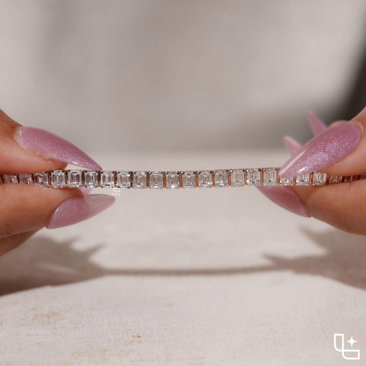 Emerald Cut Tennis Bracelet with Classic Diamond Links, 12 CT Diamond Weight, 16 g Metal Weight