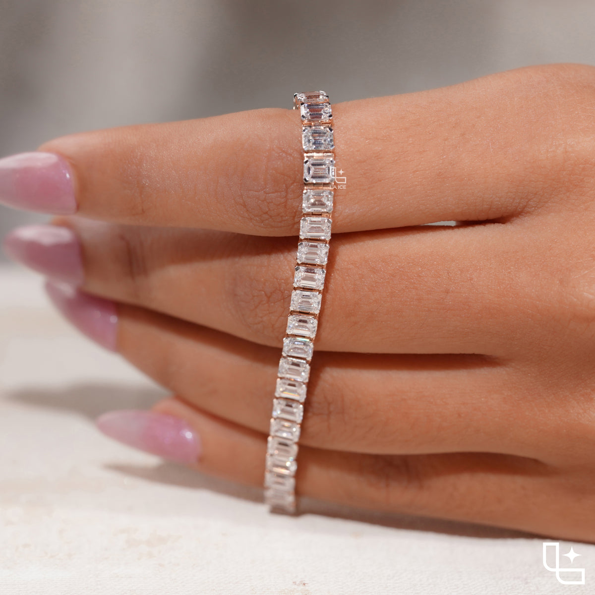 Emerald Cut Tennis Bracelet with Classic Diamond Links, 12 CT Diamond Weight, 16 g Metal Weight