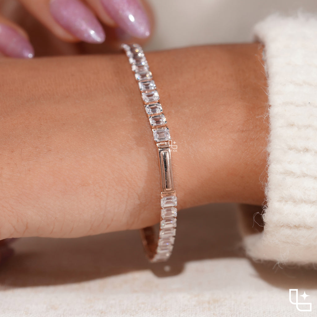 Emerald Cut Tennis Bracelet with Classic Diamond Links, 12 CT Diamond Weight, 16 g Metal Weight