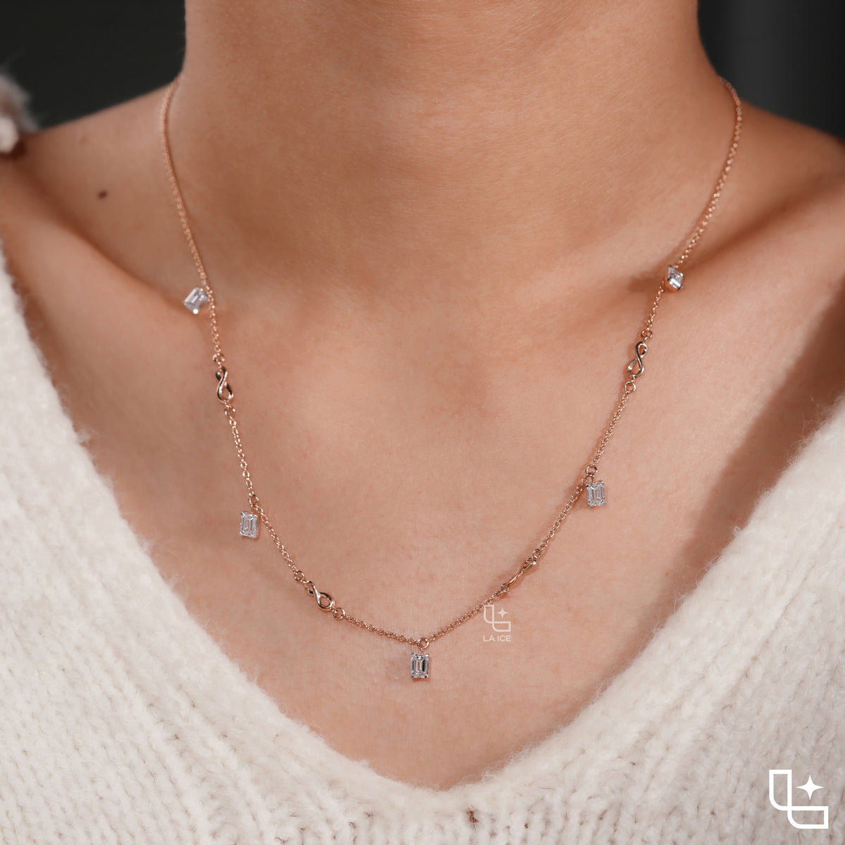 Emerald Cut Station Necklace with Infinity Link Details Main image