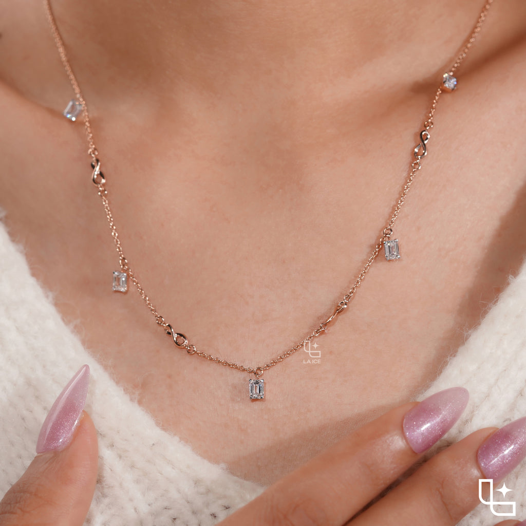 Emerald Cut Station Necklace with Infinity Link Details