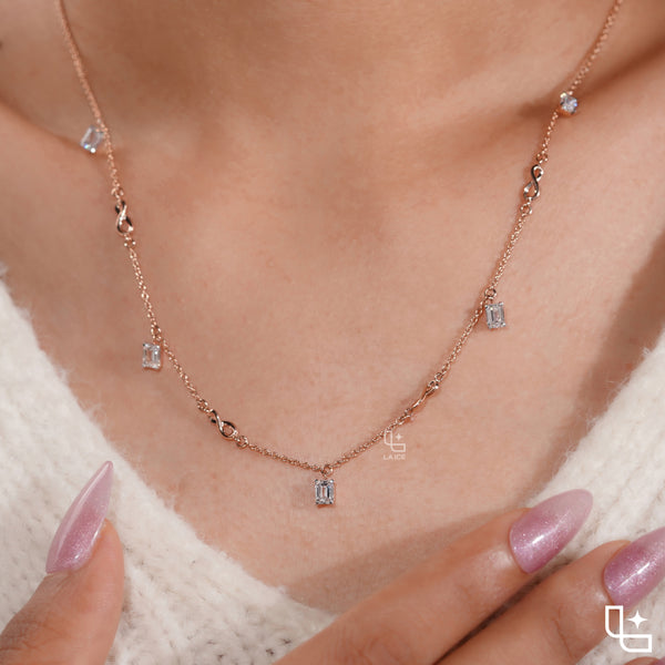 Emerald Cut Station Necklace with Infinity Link Details