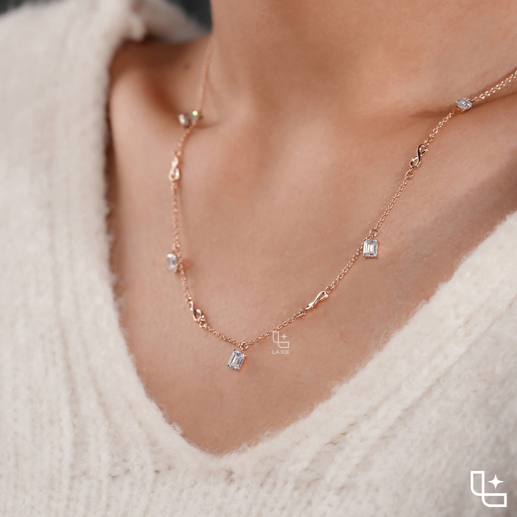 Emerald Cut Station Necklace with Infinity Link Details